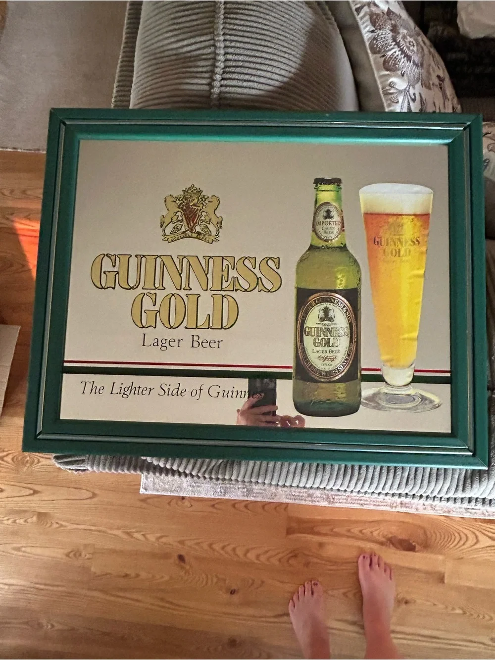 Guinness Gold Framed Sign with Green Trim and Gold Lettering